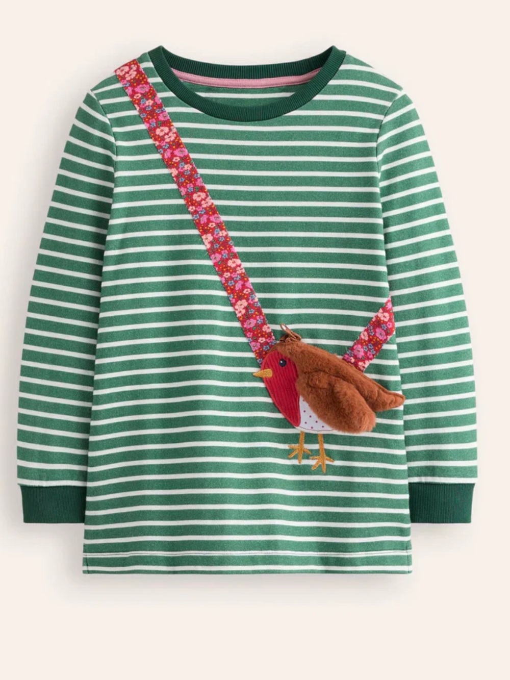 Mini Boden appliqués bag tunic-jade/ ivory Robin